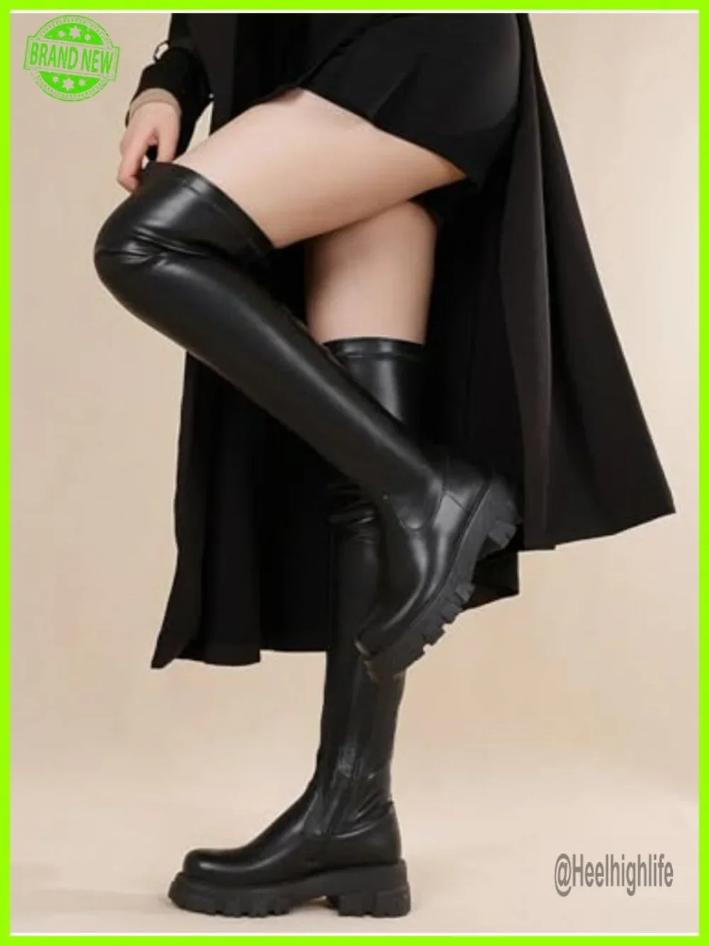 Over the Knee Stretch Boots Platform Block Heel Side Zip